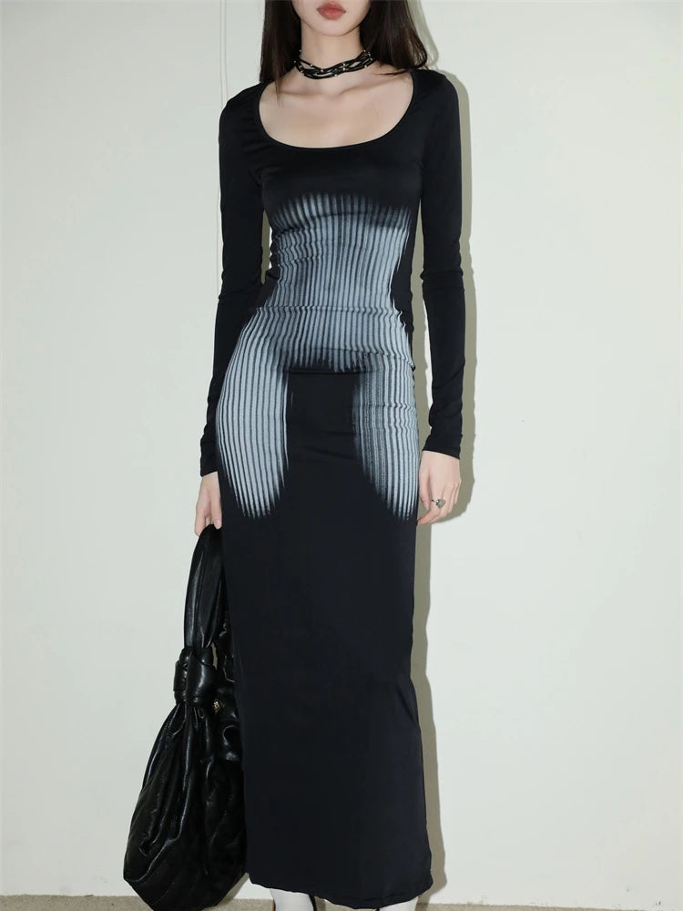 3D Body Print Y2K Maxi Dress - Trendy Aesthetic Fashion for Unique Style Lovers