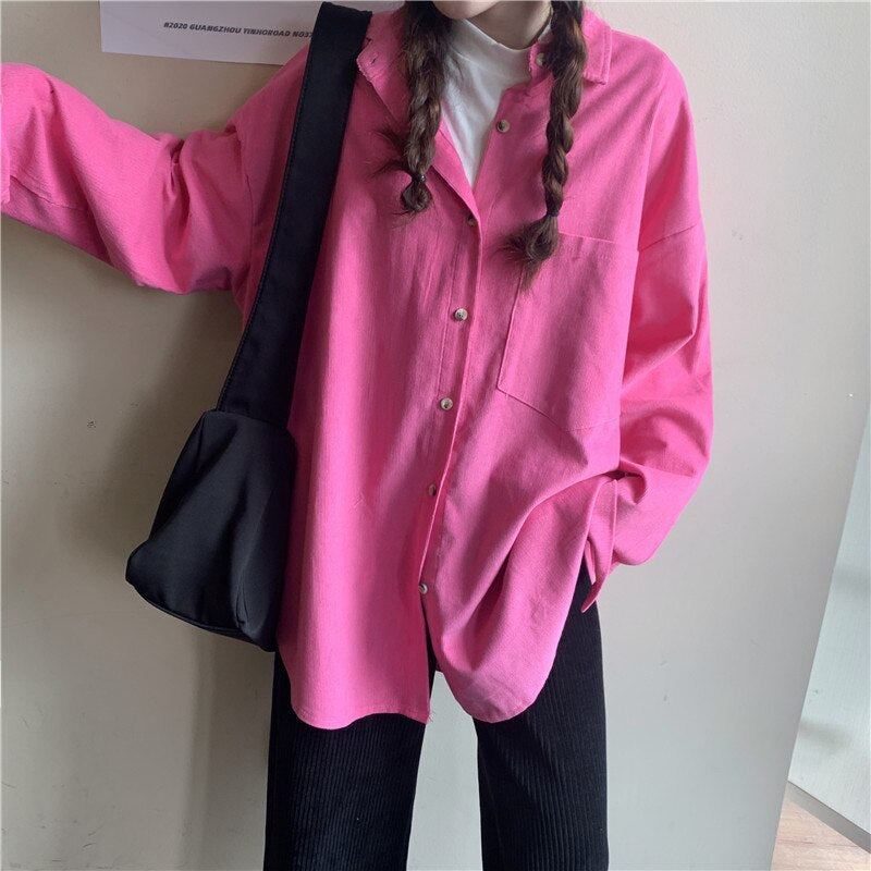 5 Cute Colors Loose Corduroy Shirts for Y2K Aesthetic Outfits and Comfy Grunge Style