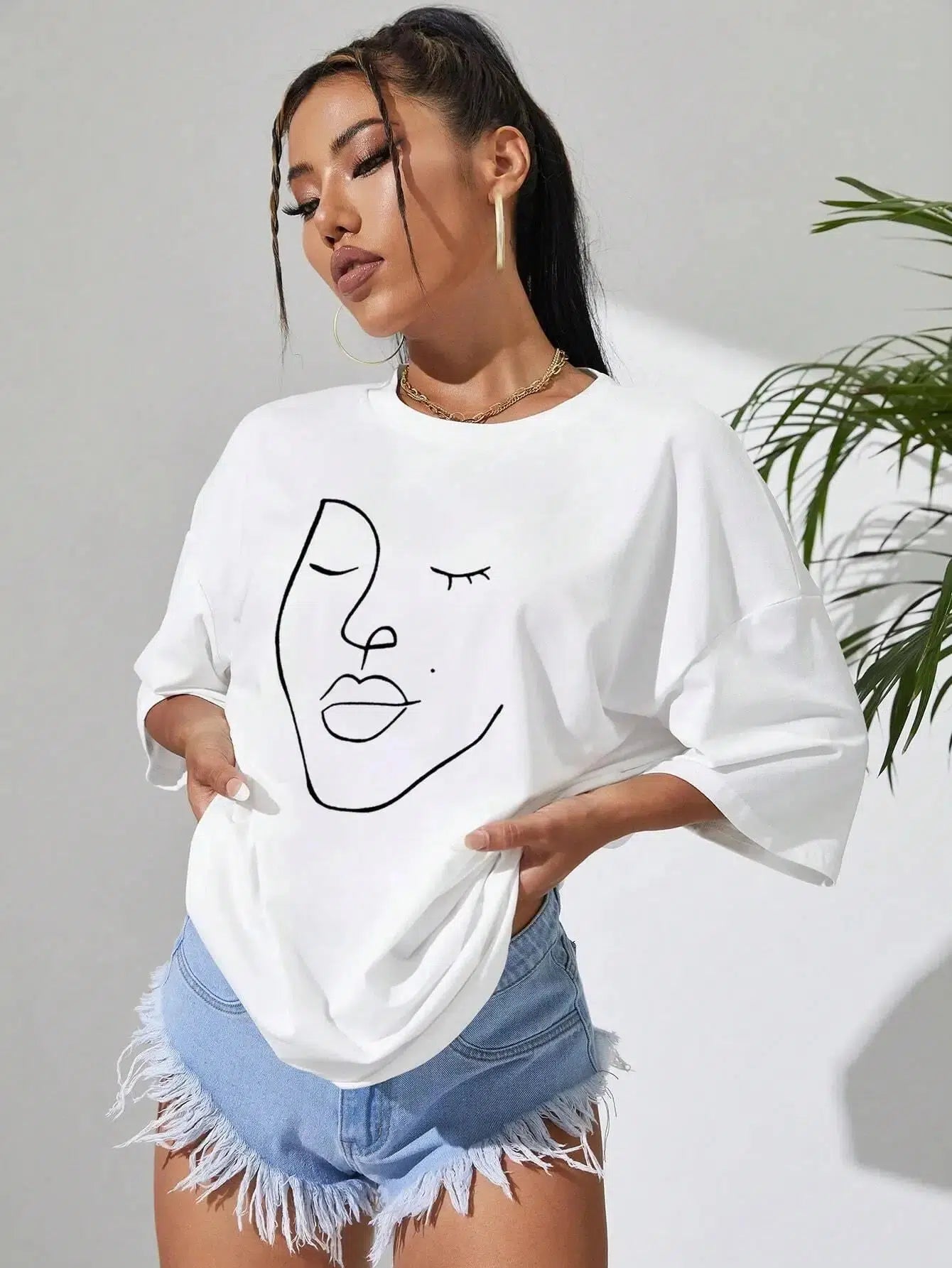 Abstract Woman Face Tee - Y2K Aesthetic Graphic Top for Trendy Outfits and Cute Styles