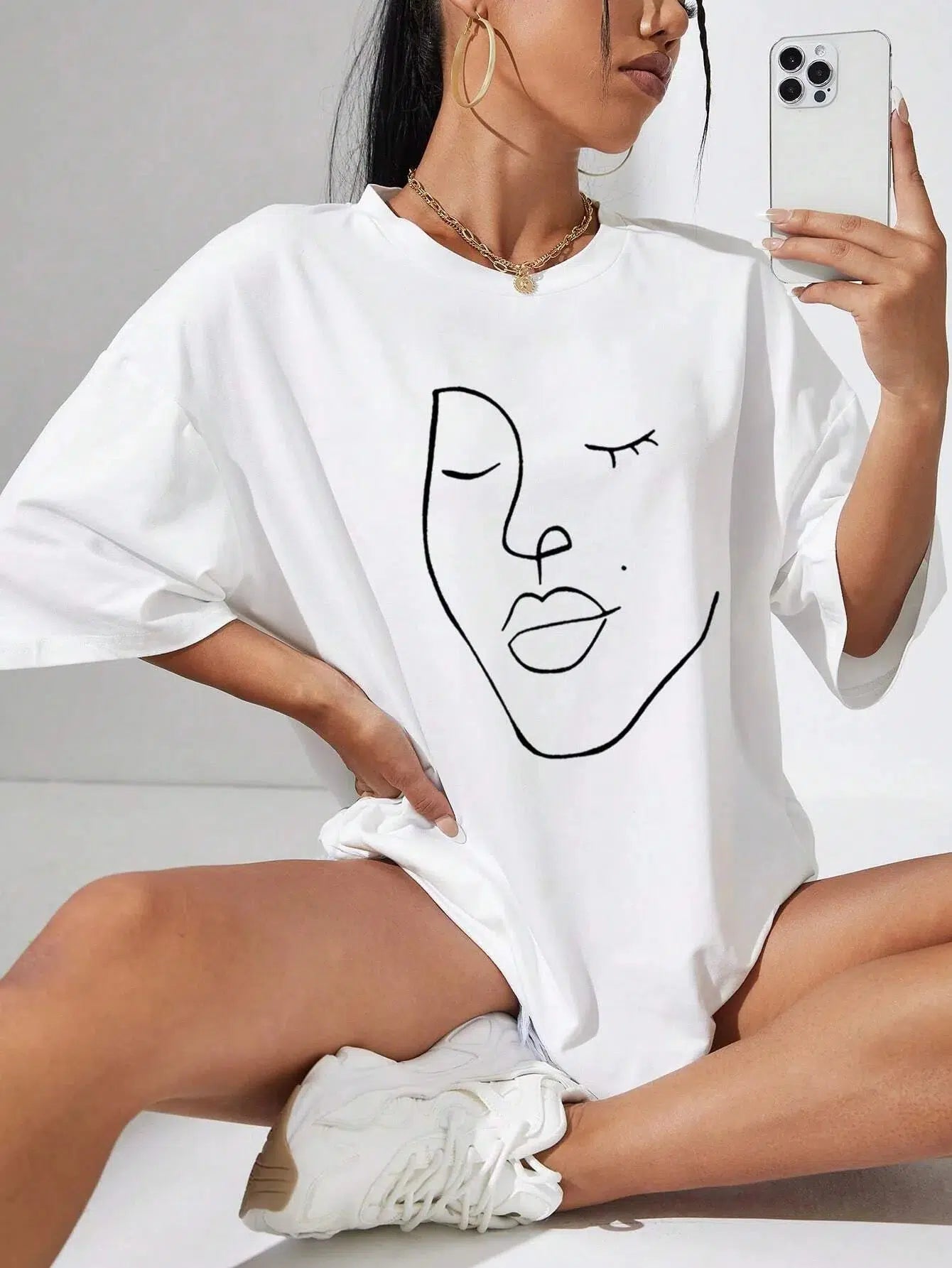 Abstract Woman Face Tee - Y2K Aesthetic Graphic Top for Trendy Outfits and Cute Styles