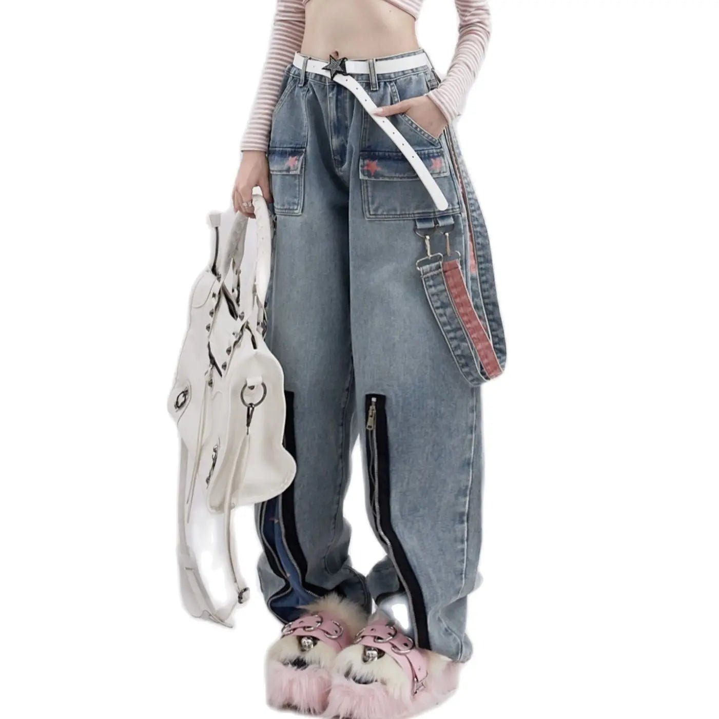 Acubi Star Print Y2K Jeans for Trendy Grunge Aesthetic Outfits and Casual Looks