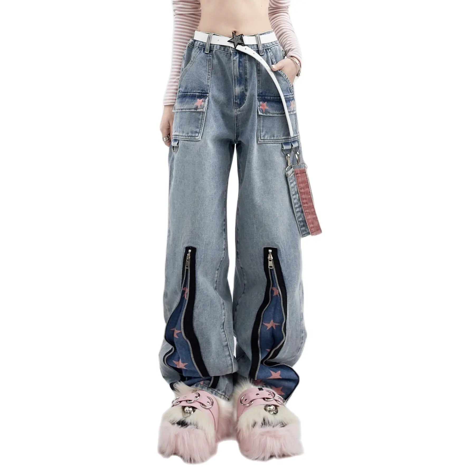 Acubi Star Print Y2K Jeans for Trendy Grunge Aesthetic Outfits and Casual Looks