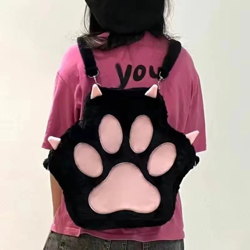 Adorable Y2K Plush Cat Claw Backpack - Kawaii Aesthetic Bag for Trendy Outfits