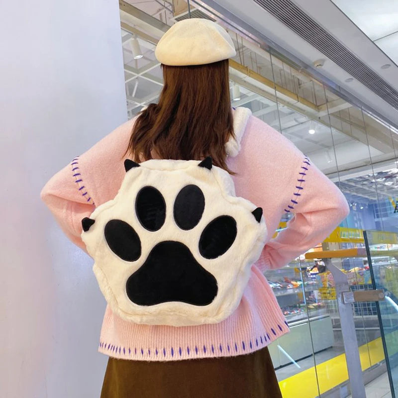 Adorable Y2K Plush Cat Claw Backpack - Kawaii Aesthetic Bag for Trendy Outfits