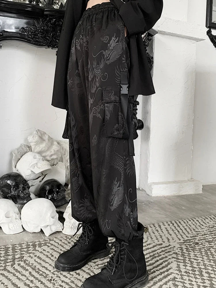 Alternative Goth Harajuku Cargo Pants for Y2K Aesthetic and Grunge Style Outfits