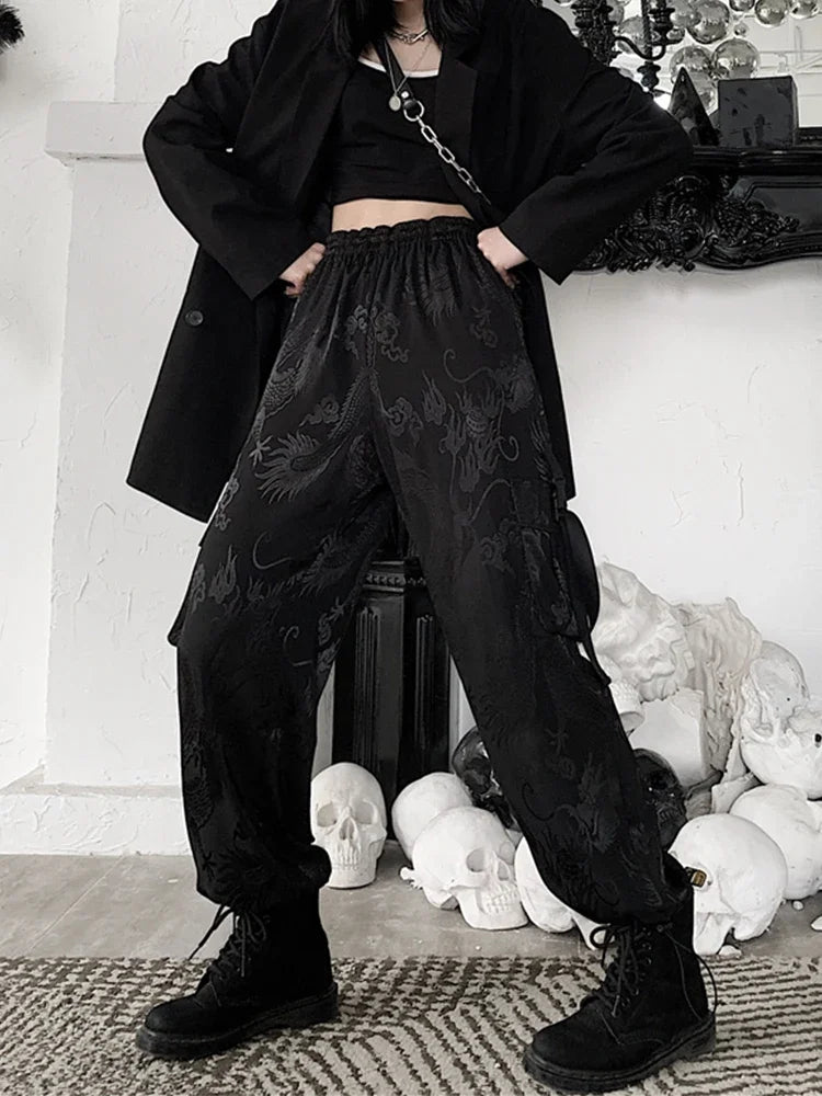 Alternative Goth Harajuku Cargo Pants for Y2K Aesthetic and Grunge Style Outfits