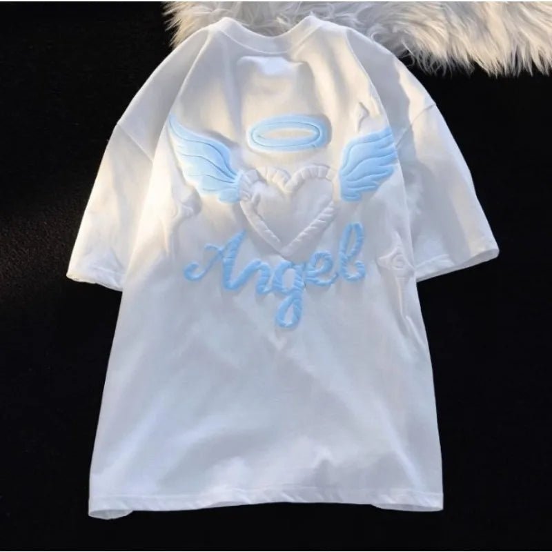 Angel Love Y2K Aesthetic Cotton T-Shirt - Cute Top for Coquette and Grunge Styles