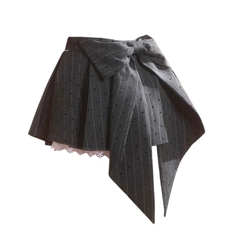 Asymmetrical Bow Tie Mini Skirt in Y2K Style - Cute Coquette Aesthetic Fashion Piece