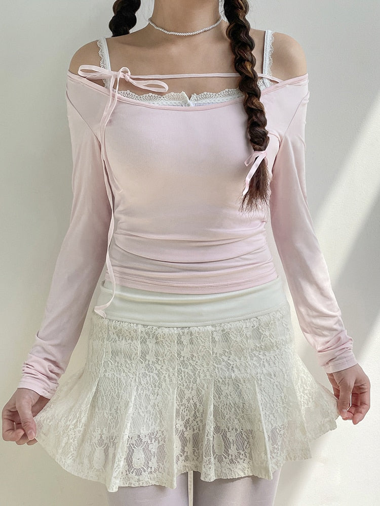 Baby Pink Coquette Long Sleeve Top - Balletcore Y2K Fashion for the Pilates Princess