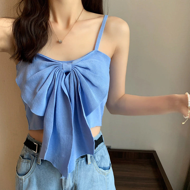 Backless Butterfly Knot Bow Tie Camisole Crop Top - Y2K Aesthetic Cute Fashion