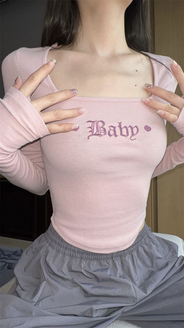 Balletcore Pink Pilates Princess Ribbed Knit Baby Top - Y2K Aesthetic Cute Crop Top