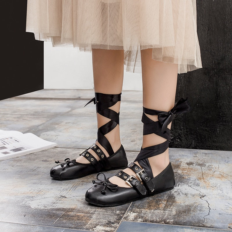 Balletcore Satin Lace-Up Ribbon Ballet Flats for a Chic Coquette Aesthetic