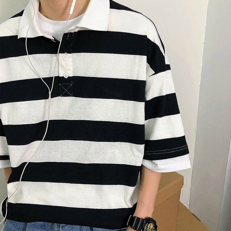 Big Striped Oversized Polo Shirt - Y2K Fashion Essential for Comfy Aesthetic Outfits