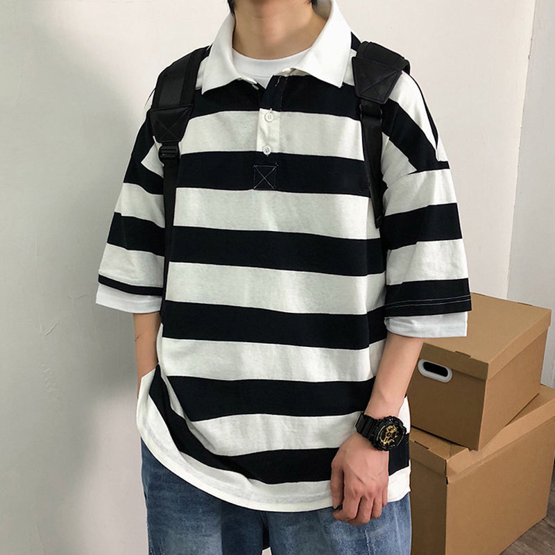 Big Striped Oversized Polo Shirt - Y2K Fashion Essential for Comfy Aesthetic Outfits