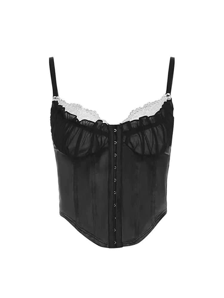 Black Gothic Lace Camisole Top - Y2K Grunge Aesthetic Cute Layering Piece