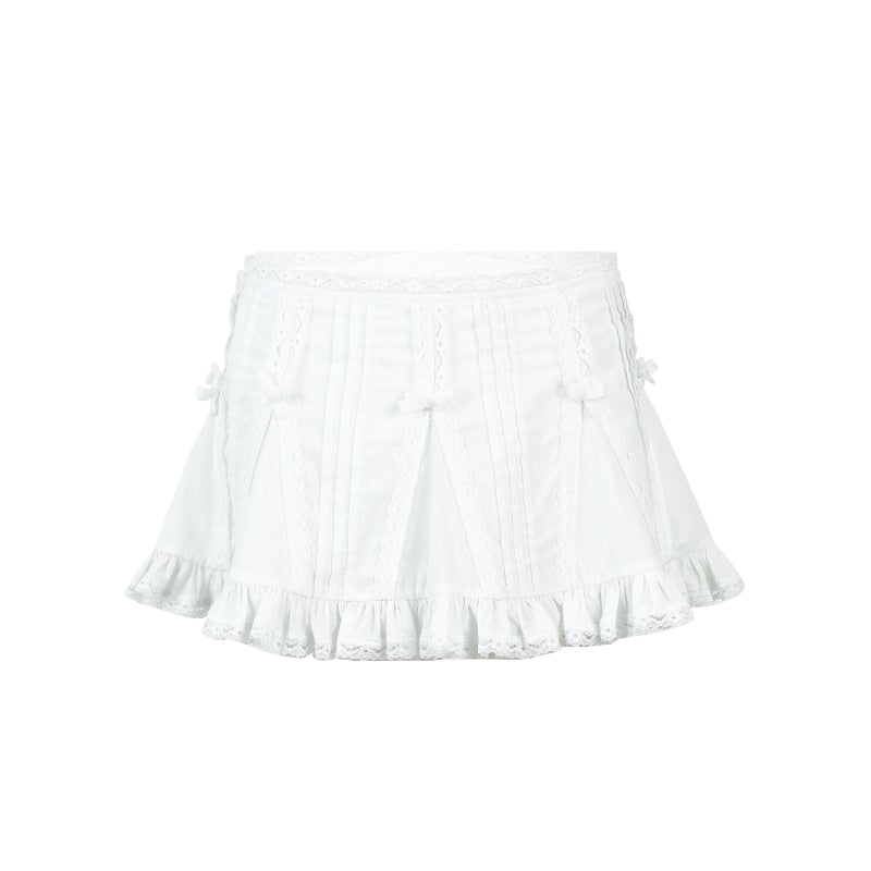 Blackpink Lisa Inspired Y2K White Lace Pleated Mini Skirt for Coquette Aesthetic Outfits