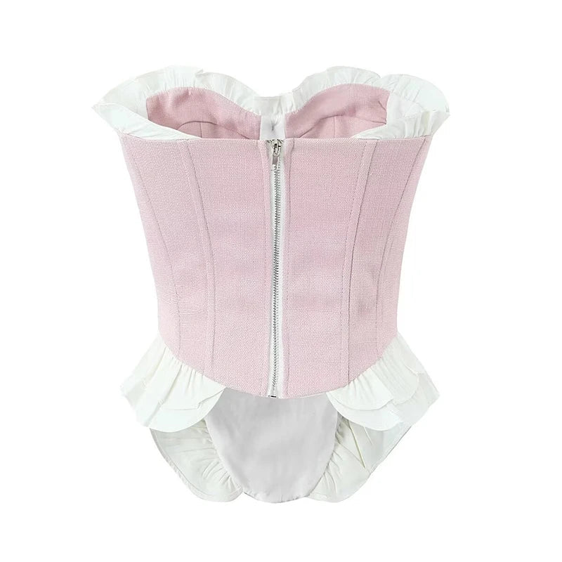 Blush Ruffle Sweetheart Corset Top - Y2K Fashion Coquette Aesthetic Cute Crop Top