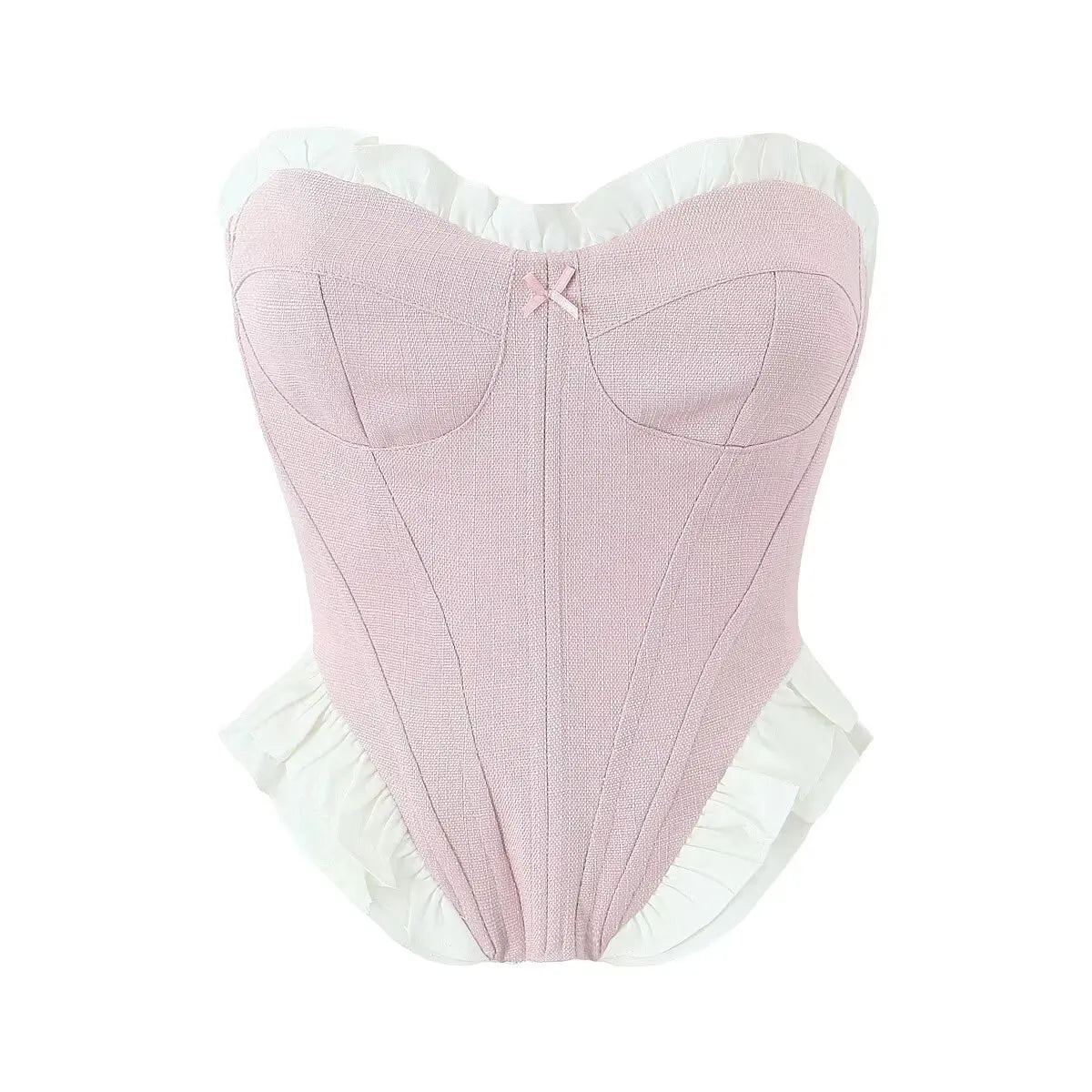 Blush Ruffle Sweetheart Corset Top - Y2K Fashion Coquette Aesthetic Cute Crop Top