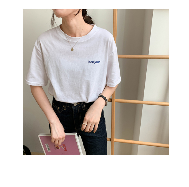 Bonjour Embroidered Pocket Letter Shirt - Y2K Aesthetic Cute Top for Stylish Outfits