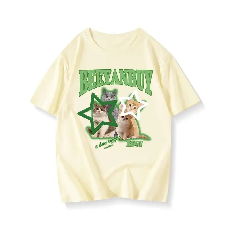 Bright Cat Star Graphic Tee - Y2K Aesthetic Cute Top for Trendy Outfits