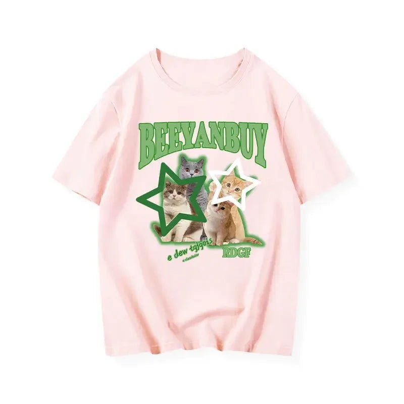 Bright Cat Star Graphic Tee - Y2K Aesthetic Cute Top for Trendy Outfits