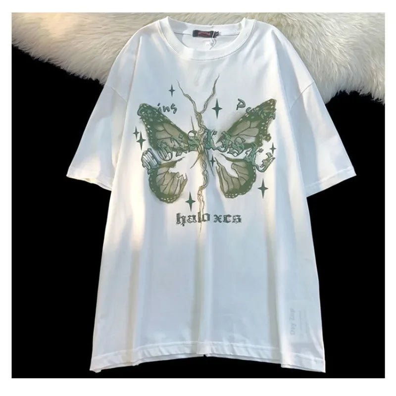 Butterfly Print Y2K Aesthetic Cotton T-Shirt for Cute and Comfy Outfits