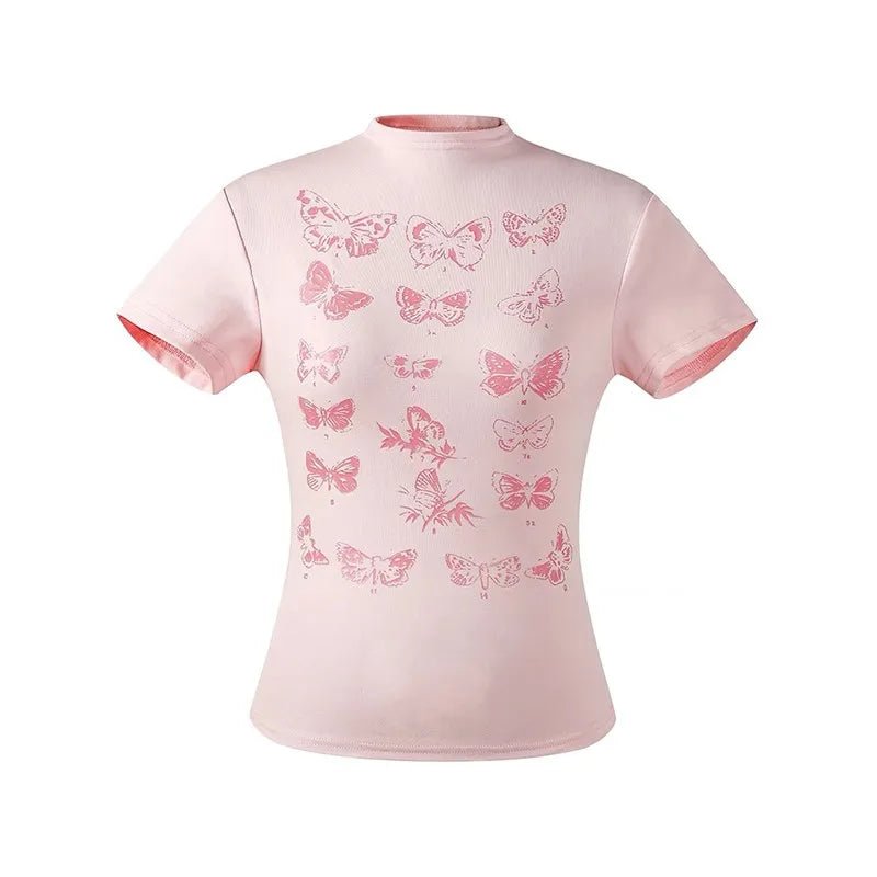 Butterfly Print Y2K Top - Cute Aesthetic Tee for Coquette and Grunge Styles