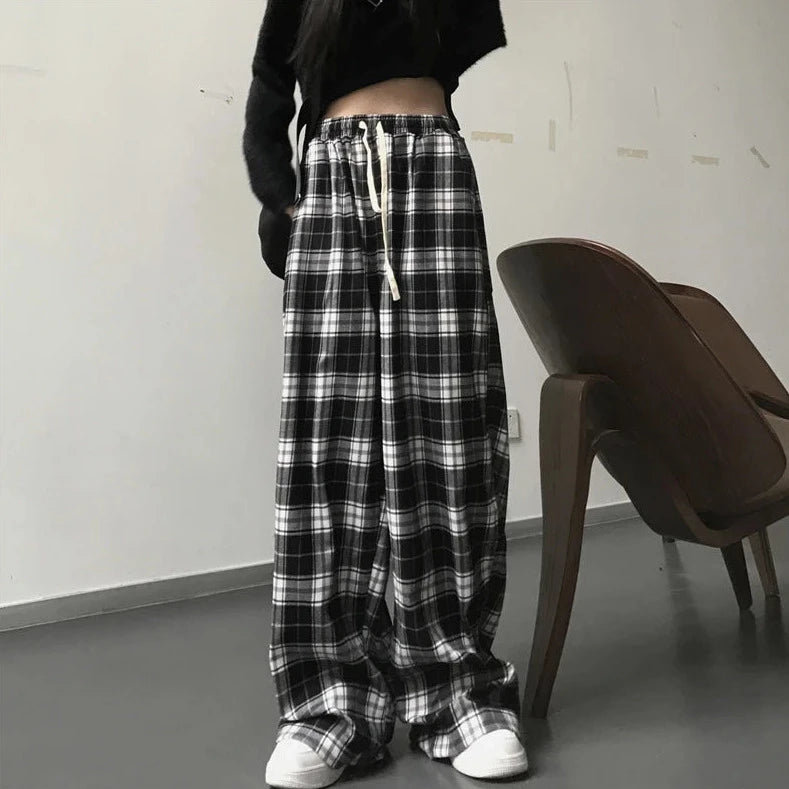 Casual Oversized Plaid Pants for Y2K Aesthetic and Grunge Style Outfits