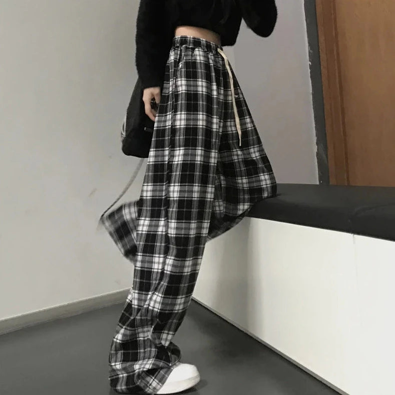 Casual Oversized Plaid Pants for Y2K Aesthetic and Grunge Style Outfits