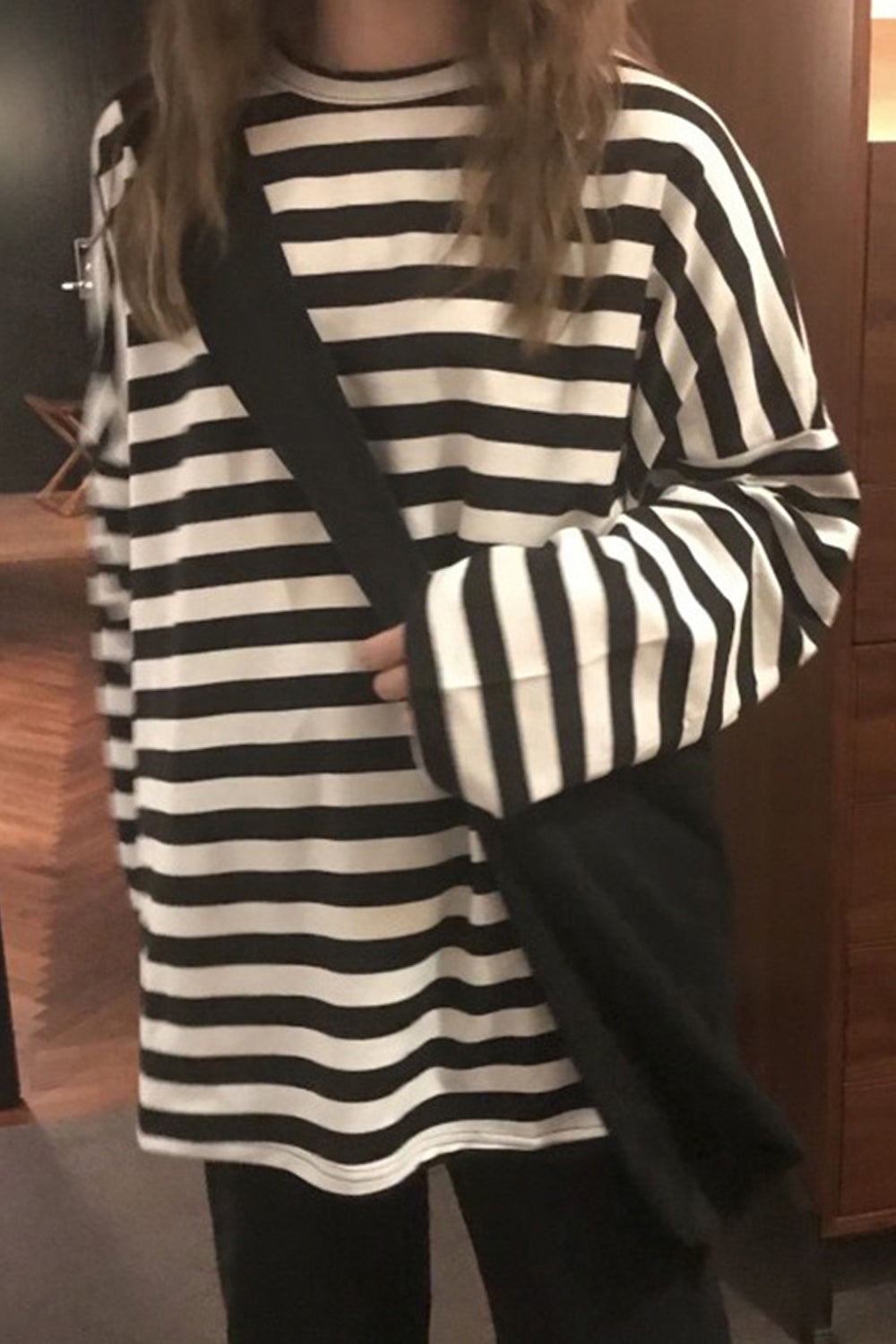 Casual Y2K Black and White Striped Oversized Shirt for Trendy Aesthetic Outfits