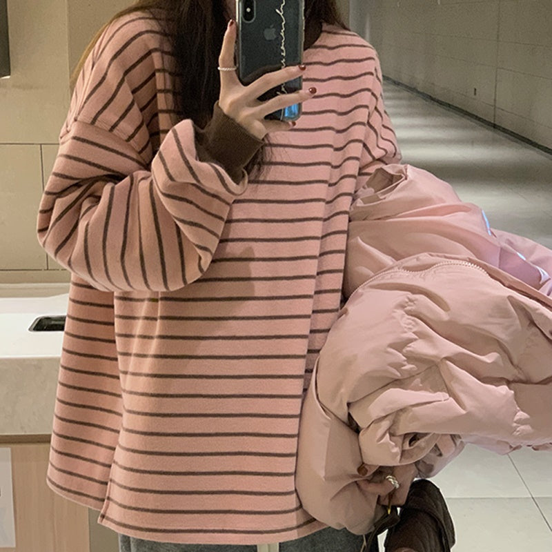 Casual Y2K Pink Striped Loose Shirt - Comfy Aesthetic Top for Effortless Style