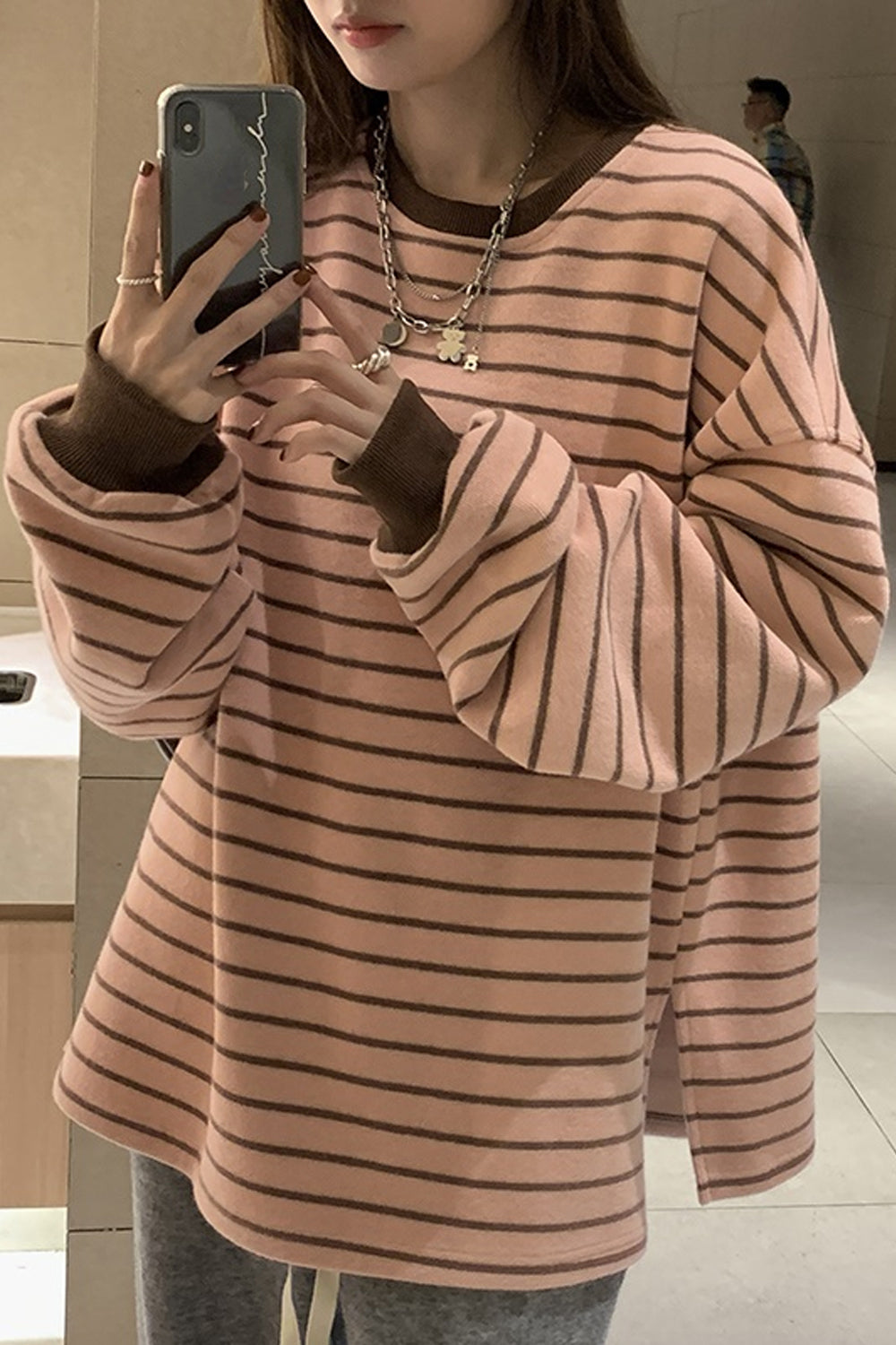 Casual Y2K Pink Striped Loose Shirt - Comfy Aesthetic Top for Effortless Style