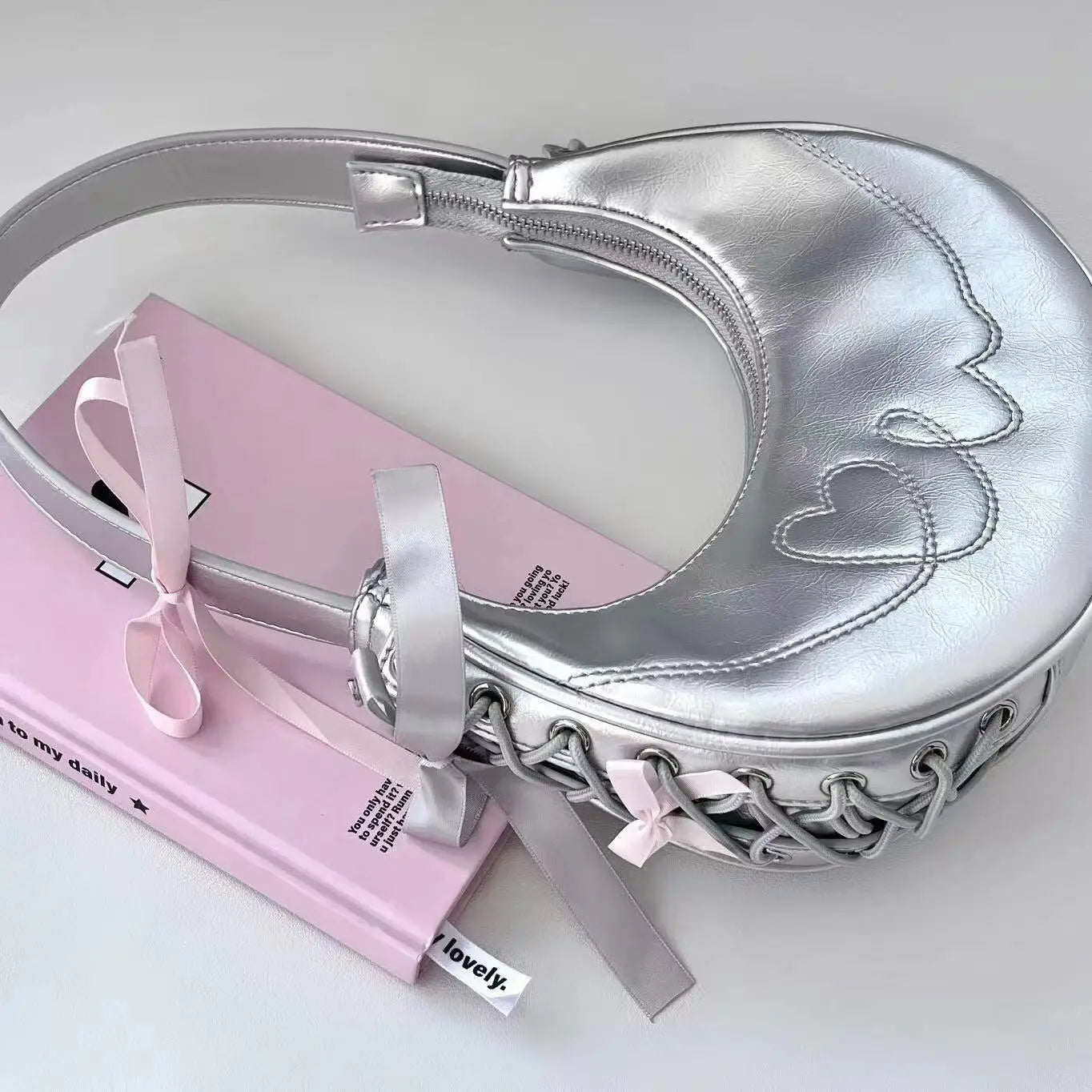 Charming Silver Lolita Bag for Y2K Fashion and Coquette Aesthetic Outfits