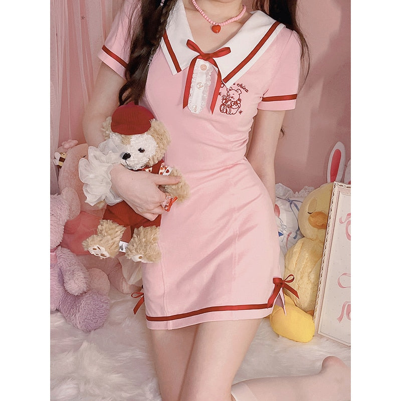 Charming Y2K Sailor Collar Mini Dress for Coquette Aesthetic and Cute Outfits