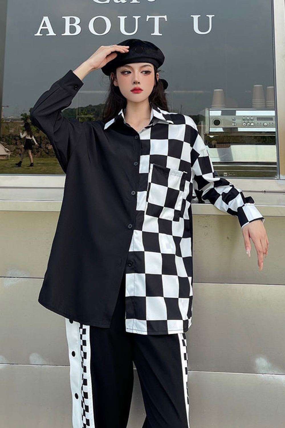 Checkered Long Sleeve Blouse - Y2K Aesthetic Top for Trendy Outfits