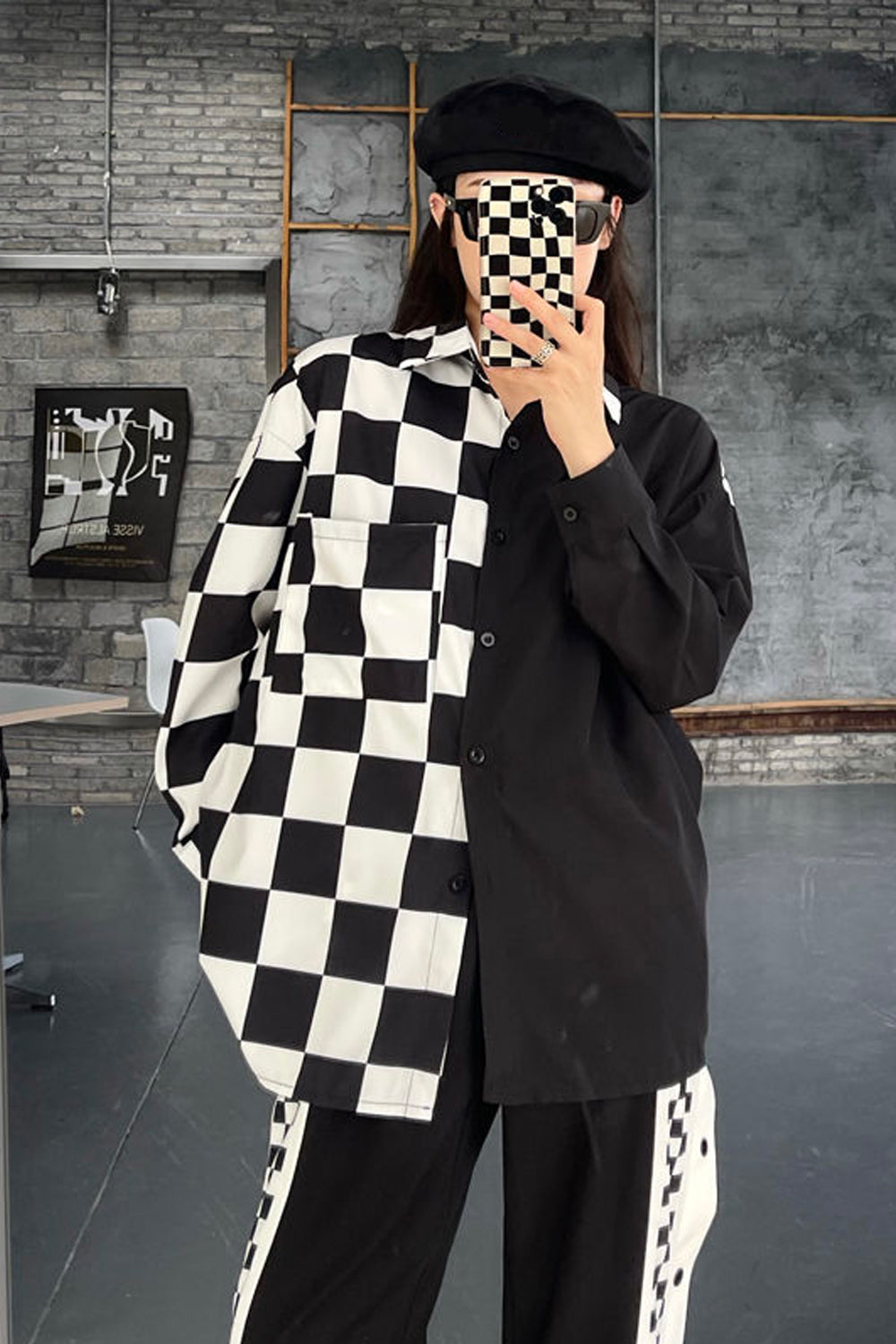 Checkered Long Sleeve Blouse - Y2K Aesthetic Top for Trendy Outfits