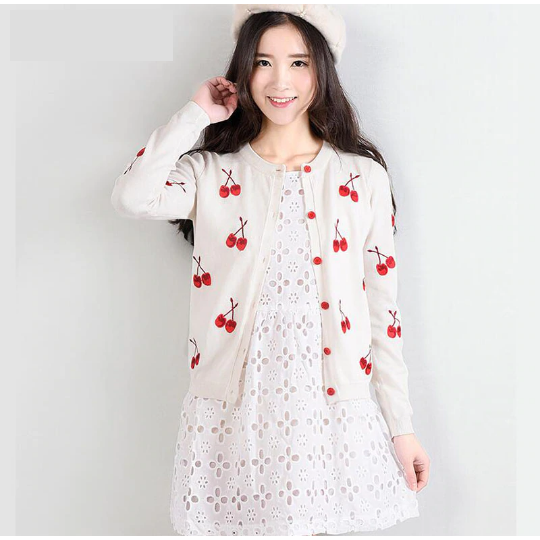 Cherry Print Y2K Aesthetic Sweater Cardigan - Cute Cozy Layer for Stylish Outfits