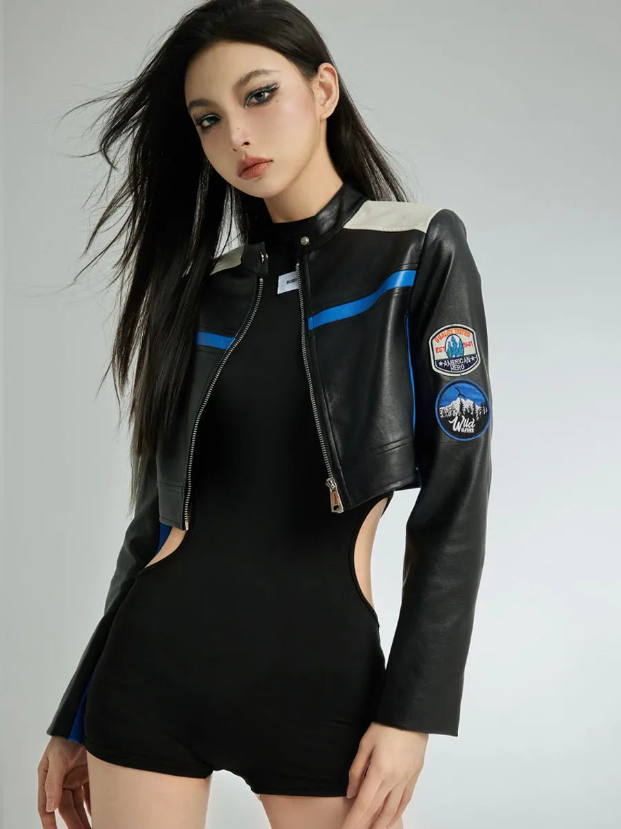 Chic Aesthetic Motorcycle Jacket for Y2K Fashion Lovers and Grunge Style Enthusiasts