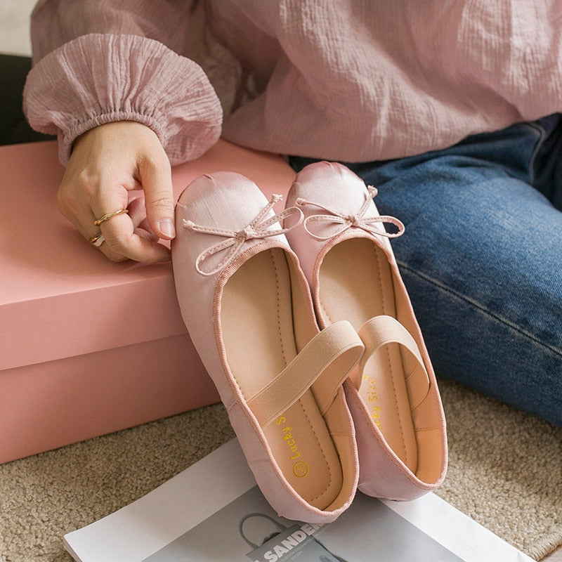 Chic Balletcore Satin Flats with Elastic Band - Perfect for Y2K and Coquette Aesthetic Outfits