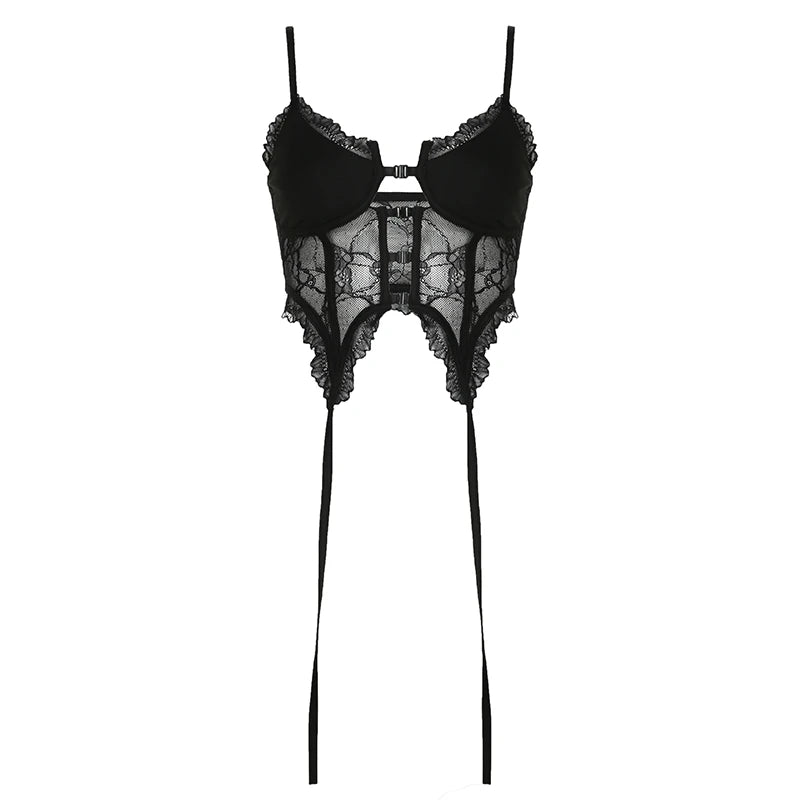 Chic Black Lace Crop Top - Y2K Fashion Essential for Coquette and Grunge Aesthetics