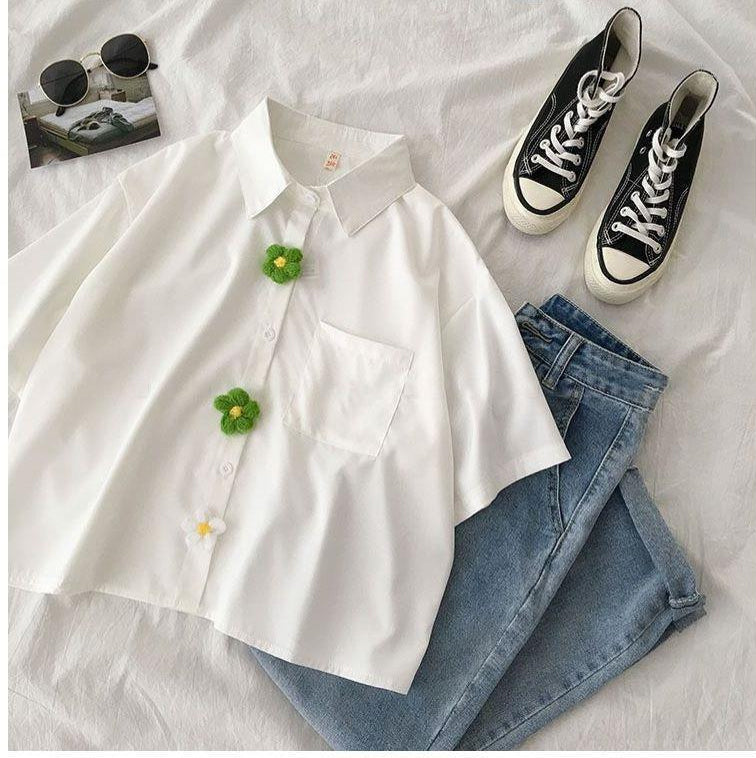 Chic Casual Daisy Button Blouse - Y2K Aesthetic Top for Effortless Style