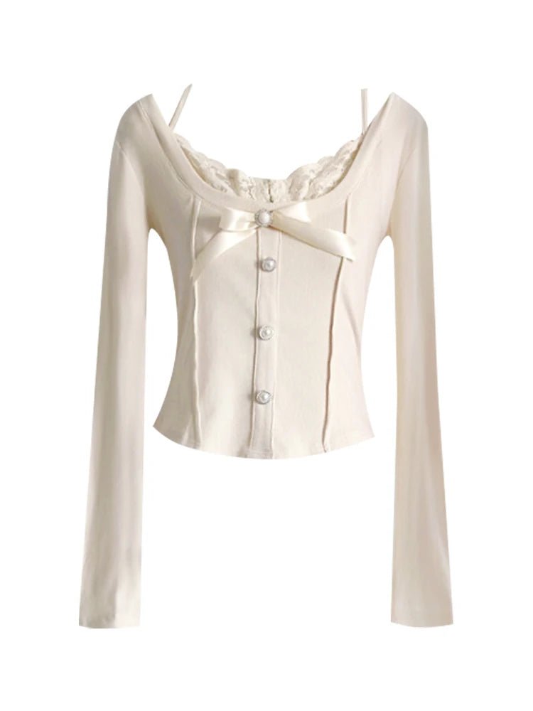 Chic Coquette Bow Button-Up Blouse for Y2K Fashion Lovers and Aesthetic Outfits