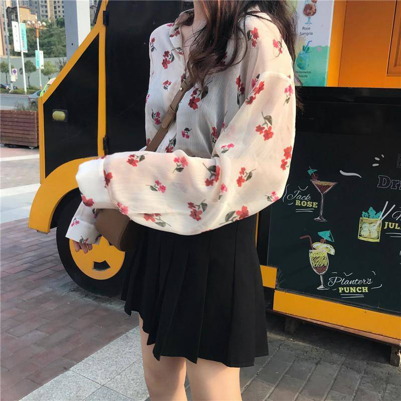 Chic Floral Print Long Sleeve Blouse - Y2K Aesthetic Top for Effortless Style