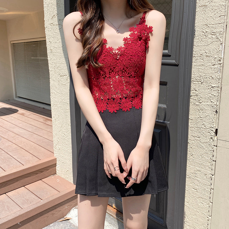 Chic Flower Embroidery Lace Crop Top - Y2K Aesthetic Cute Camisole for Stylish Outfits