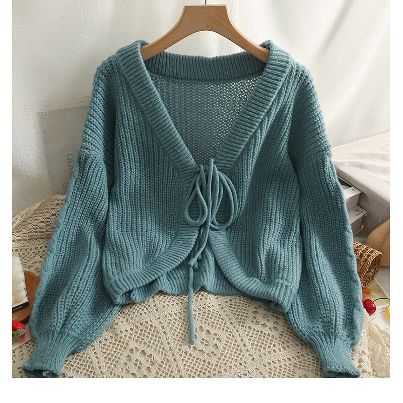 Chic Front Tie Elegant Cardigan Sweater for Y2K Fashion and Coquette Aesthetic Styles