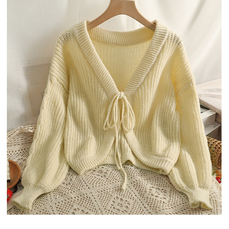 Chic Front Tie Elegant Cardigan Sweater for Y2K Fashion and Coquette Aesthetic Styles