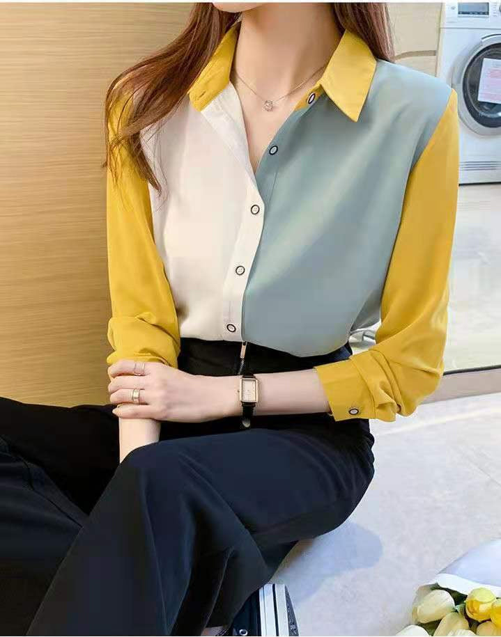 Chic Long Sleeve Blouse with Elegant Color Combinations for Stylish Office Outfits