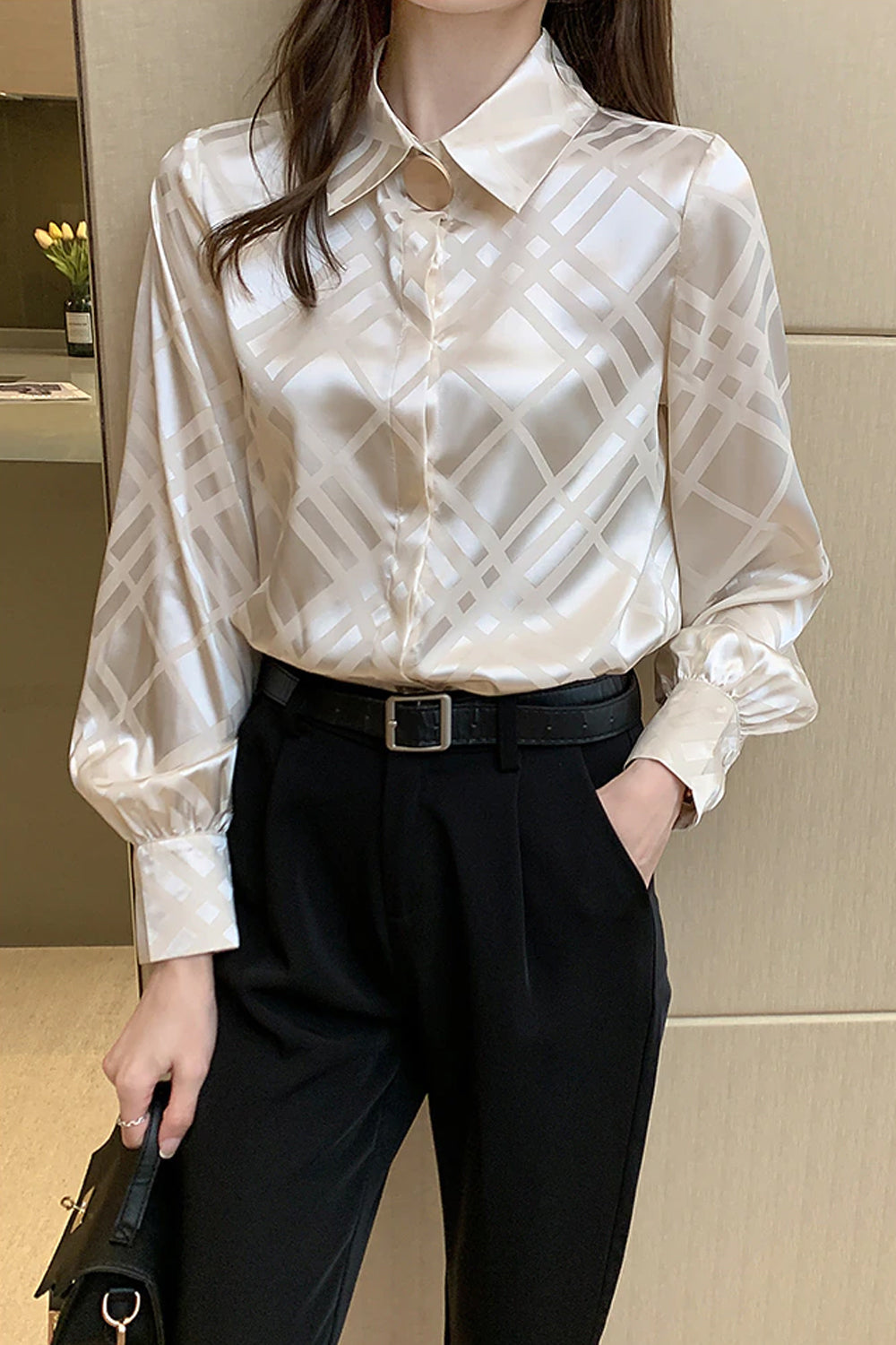 Chic Long Sleeve Satin Blouse for Y2K Fashion Lovers - Elegant and Stylish Top