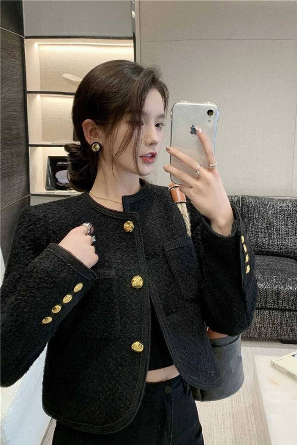 Chic Long Sleeve Solid Black Jacket for Y2K Fashion and Grunge Aesthetic Outfits