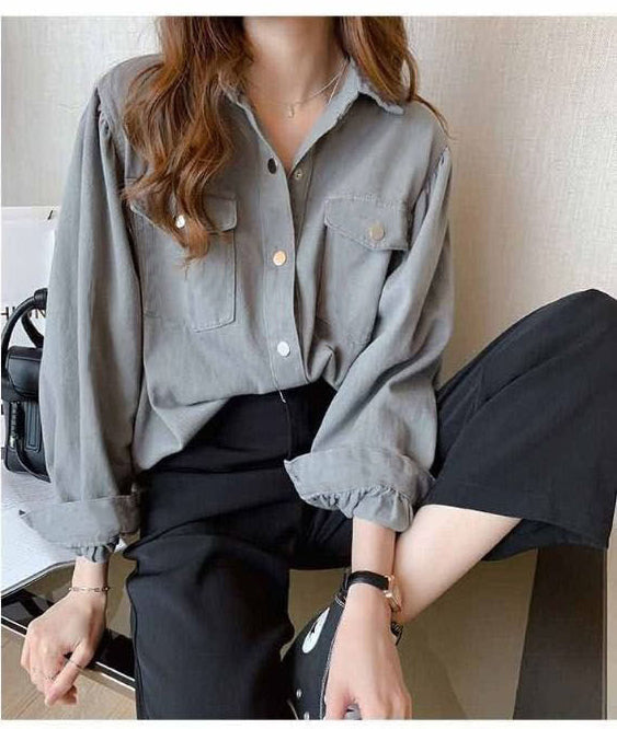 Chic Long Sleeve Solid Blouse - Y2K Fashion Essential for Stylish Outfits